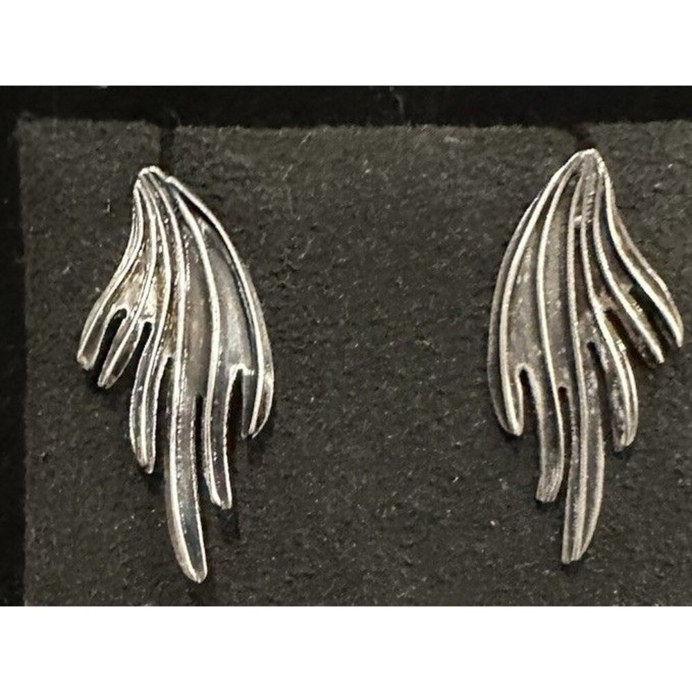 Vtg Native American Sterling Silver CHARLES JOHNSON Winged Earrings Brutalist